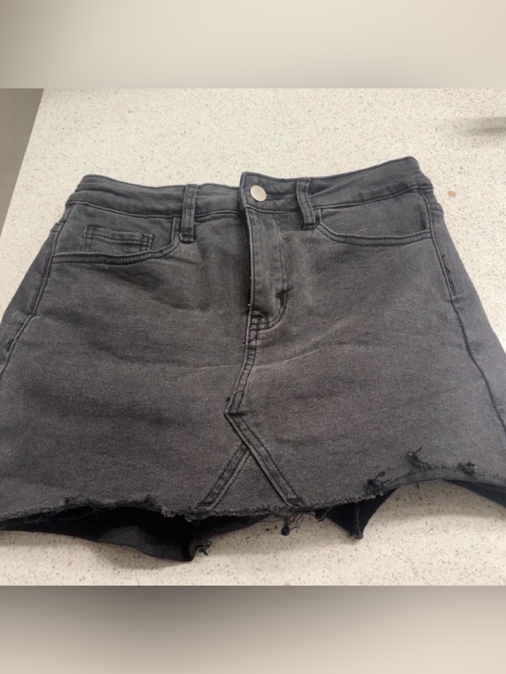 Fashion Nova Charcoal Black Distressed Denim Mini Skort